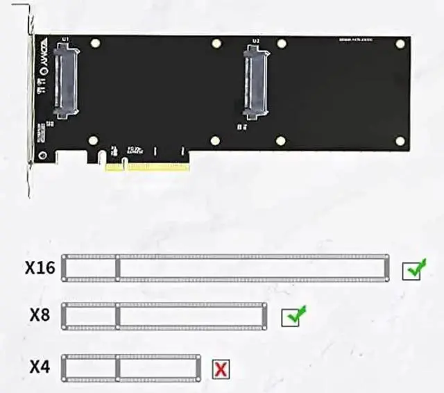 Alt view image 4 of 4 - PCIe 3.0 X4/X8 to Dual U.2 NVMe SSD Expansion Riser Adapter Card for Server Storage Upgrade