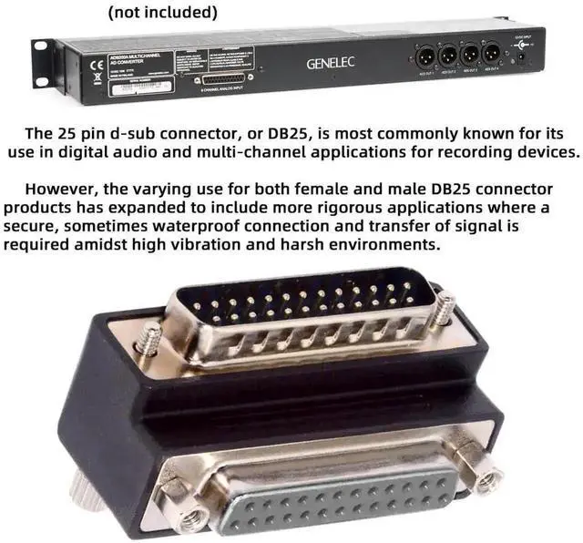 Alt view image 2 of 7 - 90 Degree Up Angled DB25 Male to Female D-SUB Extension Coupler, LPT Parallel AES/EBU 25Pin Right Angle Adapter with Nut & Screw Lock