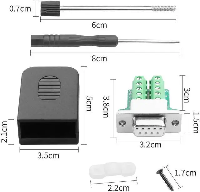 Alt view image 2 of 7 - 1 Pair DB9 Male & Female RS232 Breakout Board Solderless Terminal Module with Protective Housing & Long Mounting Bolts, 9Pin D-SUB Serial Signal Adapter