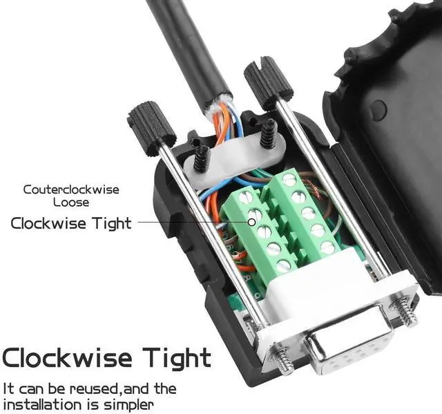 Alt view image 7 of 7 - 1 Pair DB9 Male & Female RS232 Breakout Board Solderless Terminal Module with Protective Housing & Long Mounting Bolts, 9Pin D-SUB Serial Signal Adapter