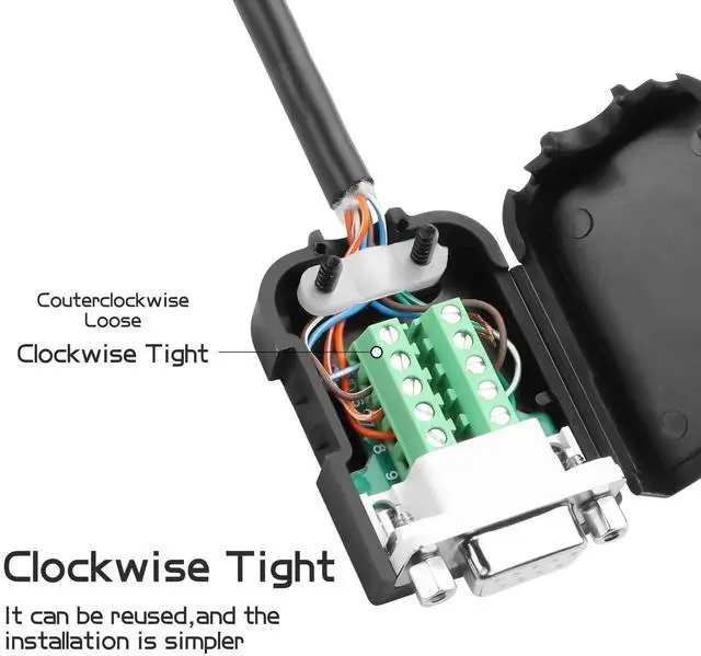 Alt view image 7 of 7 - 1 Pair Type A DB9 Male & Female RS232 Breakout Module, 9Pin D-SUB Solderless Terminal Serial Signal Adapter with Protective Housing & Lock Nuts