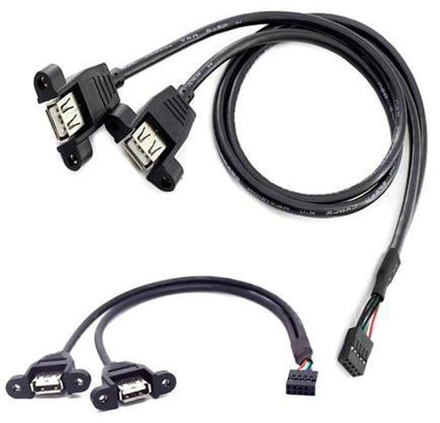 Main image of 50cm Motherboard USB 2.0 9 Pin Header to Dual USB Type A Female Adapter Cable, Internal Front Panel USB Expansion Cord with Screw Mount Holes, 480Mbps High Speed for Desktop PC Chassis Modding 50cm