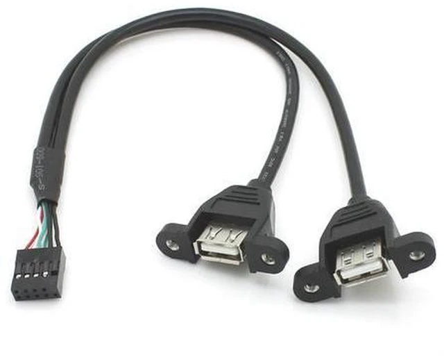 Alt view image 5 of 6 - 50cm Motherboard USB 2.0 9 Pin Header to Dual USB Type A Female Adapter Cable, Internal Front Panel USB Expansion Cord with Screw Mount Holes, 480Mbps High Speed for Desktop PC Chassis Modding 50cm
