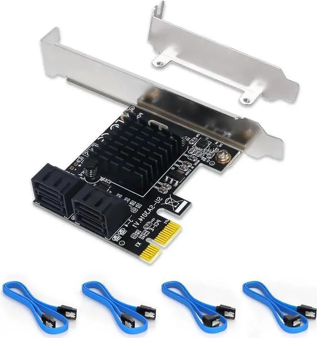 Main image of 4 Ports PCIe X1 SATA 3.0 Expansion Card with 4 SATA Cables, 6Gbps Non-RAID SATA Controller Card, Low Profile Bracket, Supports Bootable System Disk