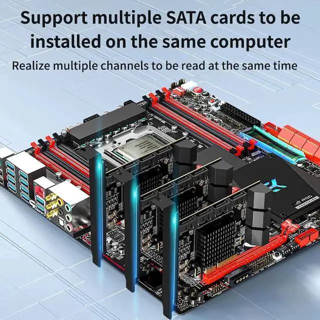 Alt view image 2 of 7 - 10 Port PCIe X4 SATA 3.0 Expansion Controller Card, 6Gbps Storage Adapter with 10 SATA Cables & 2 SATA Power Splitter Cables, Standard Bracket Included