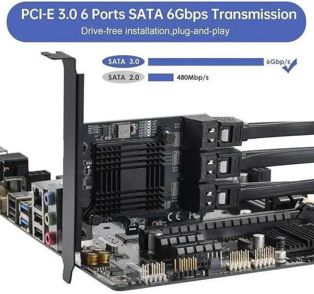 Alt view image 7 of 7 - 6 Ports PCIe SATA 3.0 Expansion Card with ASM1166 Chip, PCI Express to SATA III 6Gbps Storage Controller Adapter