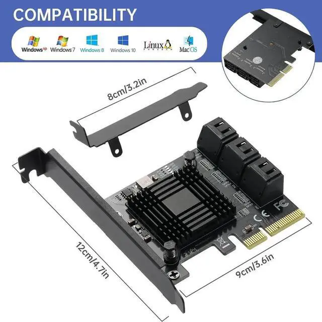 Alt view image 6 of 7 - 6 Ports PCIe SATA 3.0 Expansion Card with ASM1166 Chip, PCI Express to SATA III 6Gbps Storage Controller Adapter