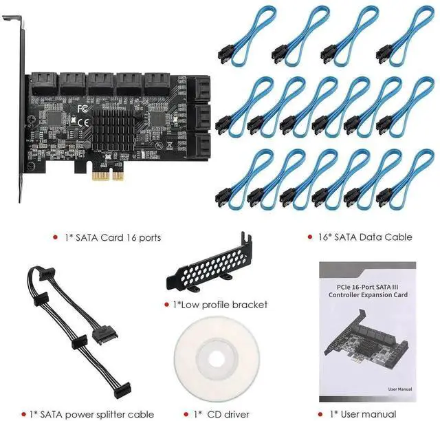 Alt view image 4 of 7 - 16 Ports PCIe SATA 3.0 Expansion Controller Card, 6Gbps Storage Adapter with JMB575 & ASM1064 Chipset, Supports System Boot, Fits All PCIe Slots