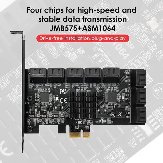 Alt view image 7 of 7 - 16 Ports PCIe SATA 3.0 Expansion Controller Card, 6Gbps Storage Adapter with JMB575 & ASM1064 Chipset, Supports System Boot, Fits All PCIe Slots