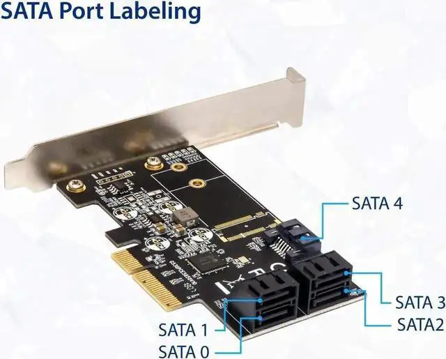 Alt view image 2 of 6 - 5 Port PCIe X4 SATA 3.0 Non-RAID Controller Card Model SI-PEX40139 with JMB585 Chipset, 6Gbps Storage Adapter for SSD & HDD, Low Profile Bracket Included