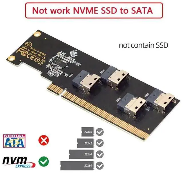 Alt view image 4 of 7 - 4-Port SFF-8654 X4 NVMe to PCIe X16 3.0/4.0 VROC RAID0 Hyper Storage Adapter Card