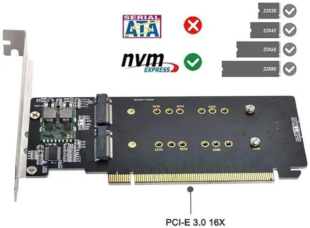 Alt view image 2 of 7 - M.2 NVMe PCIe 3.0 x4 to PCIe 3.0 x16 VROC RAID0 Hyper Adapter Card, AHCI NVMe Storage Expansion Controller