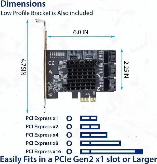Alt view image 4 of 6 - 8 Port PCIe 3.0 X1 SATA 3.0 Expansion Card Model SI-PEX40165, Dual ASM1064 Chips 6Gbps Non-RAID Storage Controller, Low Profile Bracket Included