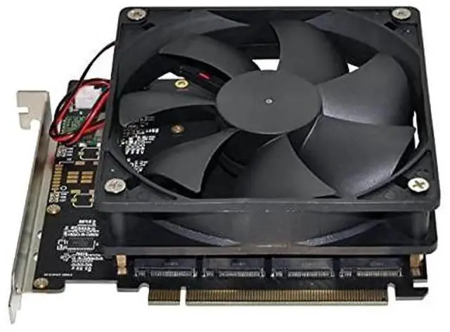 Main image of 4 Bay M.2 NVMe AHCI to PCIe 3.0 X16 VROC RAID0 Hyper Adapter Card with Cooling Fan, Quad NVMe SSD PCIe Storage RAID Controller
