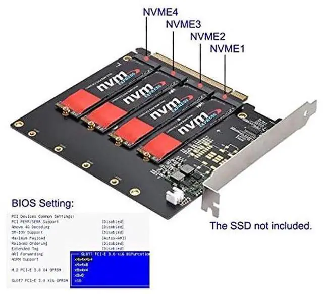Alt view image 6 of 7 - 4 Bay M.2 NVMe AHCI to PCIe 3.0 X16 VROC RAID0 Hyper Adapter Card with Cooling Fan, Quad NVMe SSD PCIe Storage RAID Controller