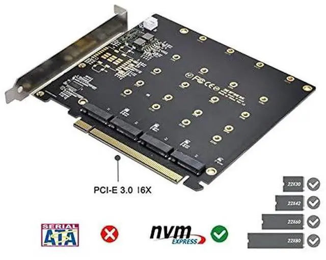 Alt view image 7 of 7 - 4 Bay M.2 NVMe AHCI to PCIe 3.0 X16 VROC RAID0 Hyper Adapter Card with Cooling Fan, Quad NVMe SSD PCIe Storage RAID Controller