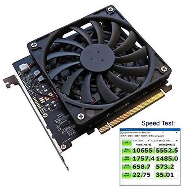 Alt view image 3 of 7 - 4 Bay M.2 NVMe AHCI to PCIe 3.0 X16 VROC RAID0 Hyper Adapter Card with Cooling Fan, Quad NVMe SSD PCIe Storage RAID Controller