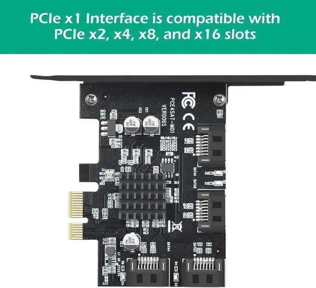 Alt view image 2 of 5 - 4 Port PCIe 3.0 X1 SATA 3.0 Expansion Card with Marvell 88SE9215 Chip, 6Gbps Non-RAID SATA Controller, Supports System Boot SSD & HDD, Black PCB