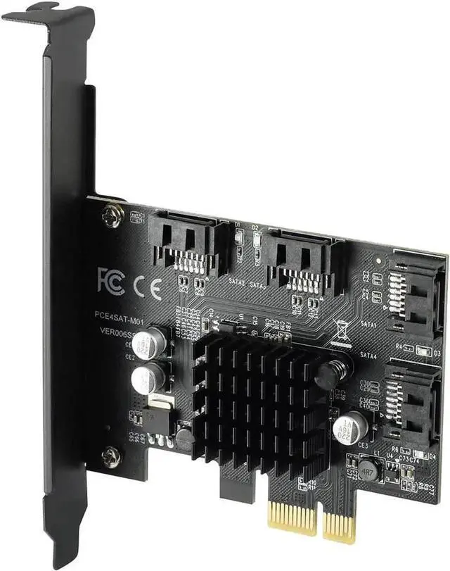 Alt view image 5 of 5 - 4 Port PCIe 3.0 X1 SATA 3.0 Expansion Card with Marvell 88SE9215 Chip, 6Gbps Non-RAID SATA Controller, Supports System Boot SSD & HDD, Black PCB