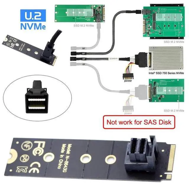 Alt view image 4 of 7 - 2280 U.2 SFF-8639 NVMe PCIe 4.0 SSD Adapter Kit, SFF-8643 Mini SAS HD to U.2 Converter Compatible with Intel P3600 P3700 750 Series SSD