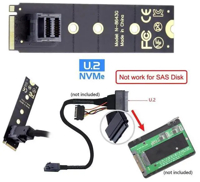 Alt view image 3 of 7 - 2280 U.2 SFF-8639 NVMe PCIe 4.0 SSD Adapter Kit, SFF-8643 Mini SAS HD to U.2 Converter Compatible with Intel P3600 P3700 750 Series SSD