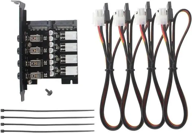 Alt view image 2 of 6 - 4-Bay SATA Hard Drive Power Switch Selector Module, HDD/SSD Intelligent Power Manager for 2.5"/3.5" Drives, Full-Profile PCI Bracket Included