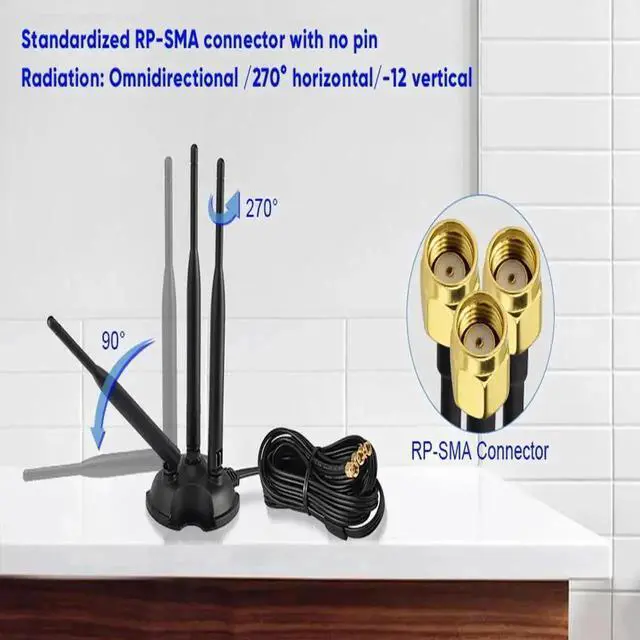 Alt view image 4 of 6 - 6dBi Dual Band Magnetic Base WiFi Antenna 2.4GHz/5.8GHz RP-SMA for Router, Gateway & PCIe WiFi Card