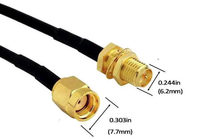 Alt view image 4 of 4 - 2 Pack 3M 10ft RP-SMA Male to Female RF Coaxial Extension Cable for WiFi Router, Wireless Bridge & External Antenna Devices
