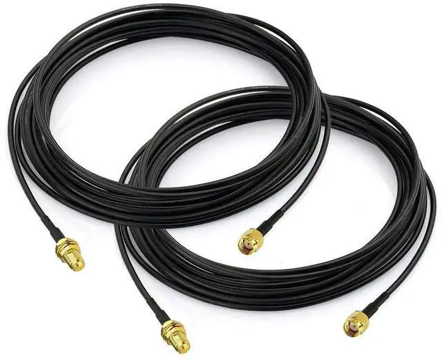 Main image of 2 Pack 5M 16.5ft RG174 RP-SMA Male to Female Bulkhead Mount Coaxial Cable for WiFi Router, IP Camera & Wireless Network Card