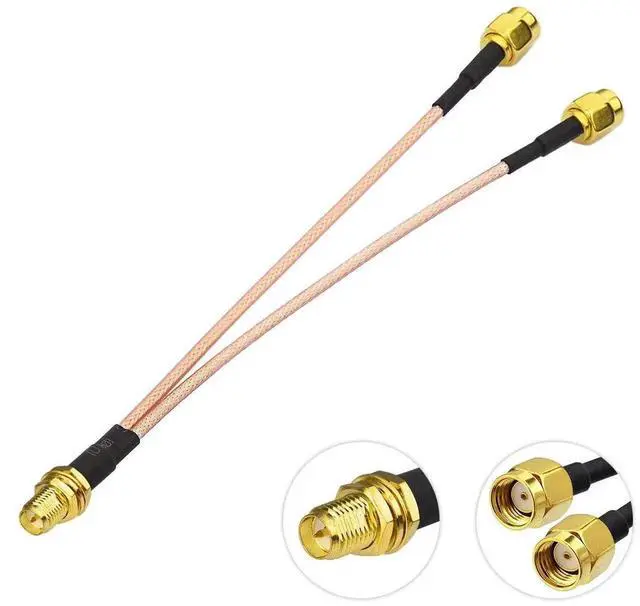 Alt view image 4 of 6 - 15cm 6 Inch RP-SMA Female Bulkhead to Dual RP-SMA Male WiFi Antenna Splitter Adapter Cable for Router Hotspot Mini PCIE Wireless Network Card