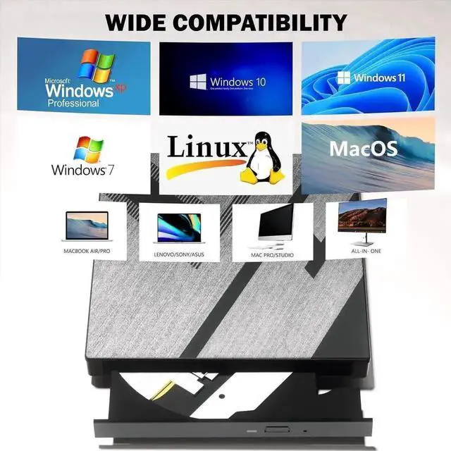 Alt view image 2 of 7 - 7 in 1 External USB 3.0 Type C CD DVD Burner Drive with USB A SD TF Card Reader Portable DVD ROM Player for Laptop Desktop Windows Linux
