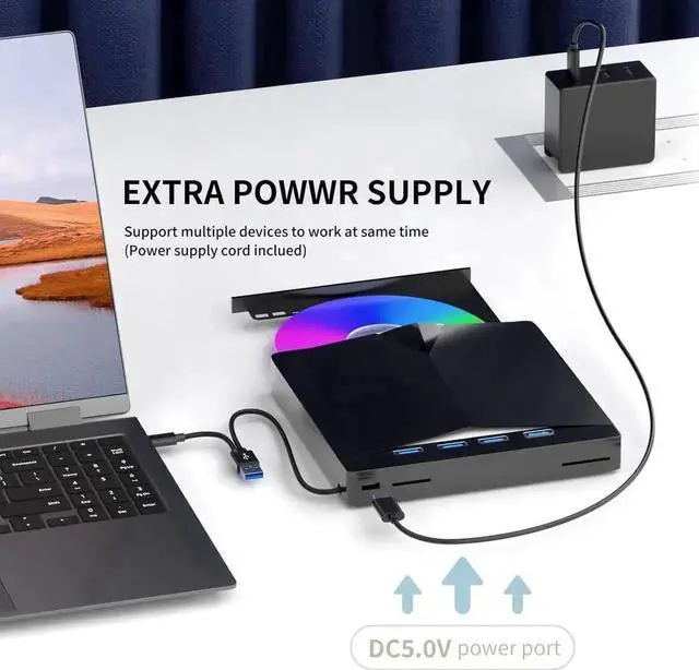 Alt view image 6 of 7 - 7 in 1 USB 3.0 Type-C External CD DVD RW Burner Portable Optical Drive Reader Player Compatible with Laptop PC Windows 11/10/8/7 Linux Mac OS