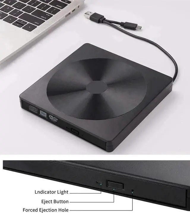 Alt view image 3 of 7 - Black USB 3.0 Type-C Slim Portable External CD DVD +/-RW Burner Drive Optical Disc Player Compatible with Mac Laptop Desktop Windows XP Vista 7 8 10 Linux