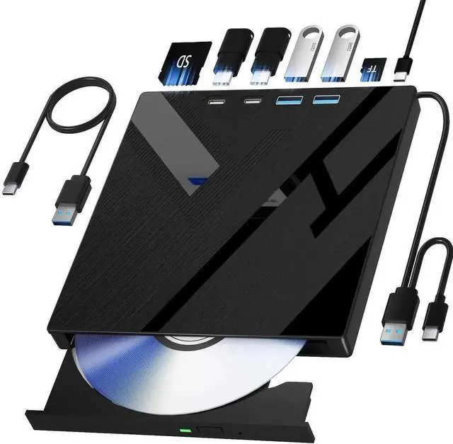 Main image of 7 in 1 USB 3.0 Type-C Portable External CD DVD RW Burner Optical Drive with SD TF Card Reader for Laptop Desktop Windows Linux