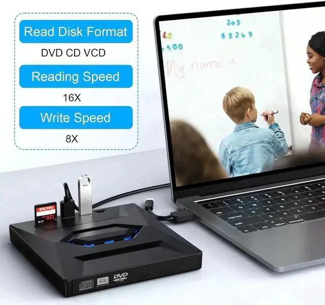 Alt view image 2 of 7 - 5 in 1 USB 3.0 Type A & Type-C Portable External CD DVD RW Burner Optical Drive SD TF Card Reader Compatible with Laptop Mac Vista Windows 11/10/8.1/8/7 Linux