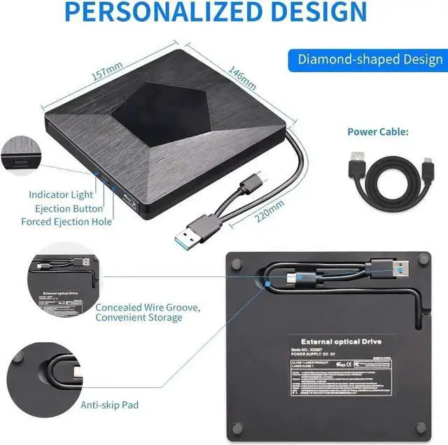 Alt view image 2 of 7 - Black Ultra Slim USB 3.0 Type-C External 3D Blu-ray BD CD DVD RW Burner Drive Compatible with Mac OS Windows XP/7/8/10 Laptop Desktop PC