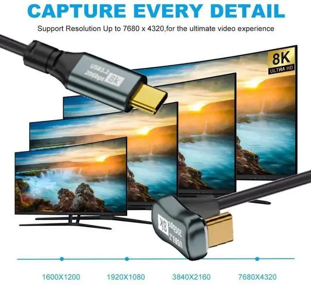 Alt view image 5 of 7 - 6ft Coiled USB3.2 180° Angled USB-C to USB-C Cable, 20Gbps 100W PD Fast Charging 8K@60Hz Video Cord for Laptop Phone Tablet