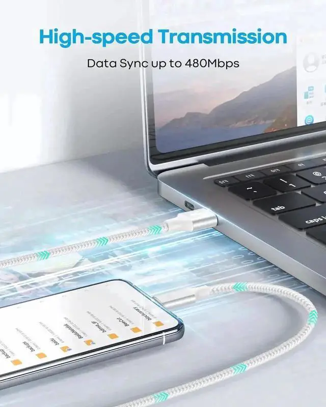 Alt view image 2 of 7 - 5 Pack Braided USB-A to USB-C Fast Charging Cables 3FT×2 + 6FT×2 + 10FT, Compatible with iPhone 15 Series, Samsung Galaxy, Pixel, Moto, LG Phones