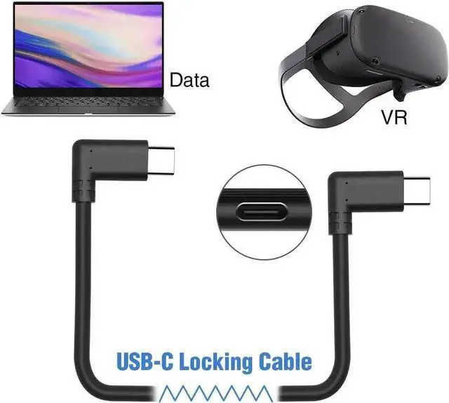 Alt view image 5 of 7 - 10FT/3M 90 Degree USB-C to USB-C Link Cable, 3A Fast Charging VR Cord Compatible with Oculus Quest Series, Phones & Tablets