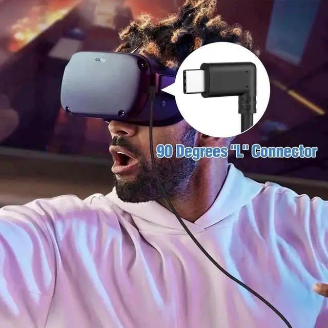 Alt view image 7 of 7 - 10FT/3M 90 Degree USB-C to USB-C Link Cable, 3A Fast Charging VR Cord Compatible with Oculus Quest Series, Phones & Tablets