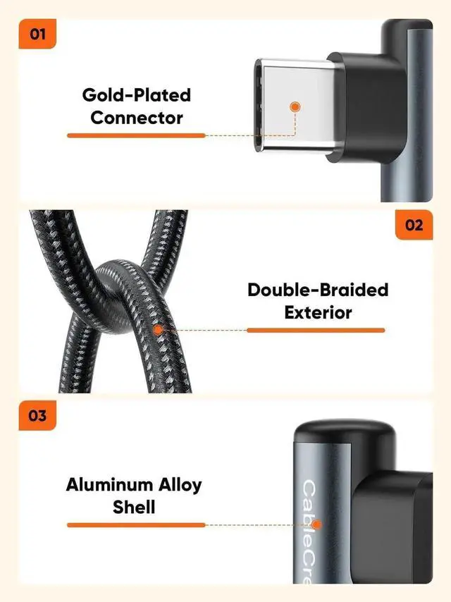 Alt view image 6 of 7 - 1.6FT Short Right-Angle USB-A to USB-C Braided Cable, 3A Fast Charging Cord for Car CarPlay, iPhone 15, Galaxy S24, MacBook, iPad Mini 6, iPad Pro 2020 & Switch