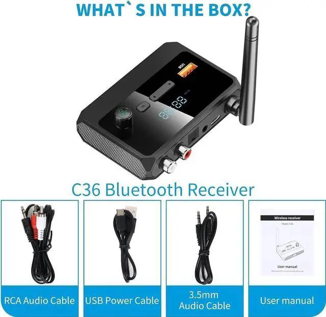Alt view image 7 of 7 - Bluetooth 5.3 Audio Receiver, RCA Bluetooth Adapter Low Latency HD Sound, Optical AUX 3.5mm Wireless Bluetooth Receiver for Home Stereo Speakers Music Streaming System