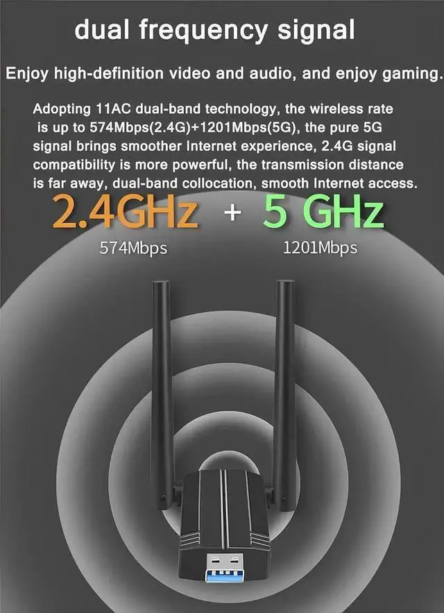 Alt view image 3 of 7 - AX1800 USB 3.0 WiFi 6 Adapter for Desktop PC, Dual Band 2.4G+5G Wireless Dongle with 2×5dBi High Gain Antennas, Compatible with Windows 11/10