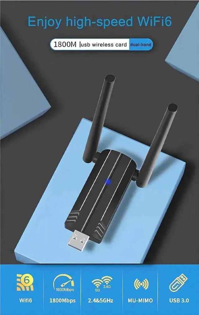 Alt view image 4 of 7 - AX1800 USB 3.0 WiFi 6 Adapter for Desktop PC, Dual Band 2.4G+5G Wireless Dongle with 2×5dBi High Gain Antennas, Compatible with Windows 11/10