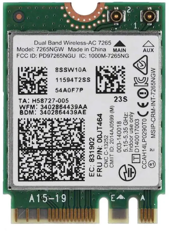 Main image of Intel AC7265 NGFF M.2 WiFi Card, Dual Band 2.4G/5GHz 802.11ac Wireless Network Adapter with Built-in Bluetooth