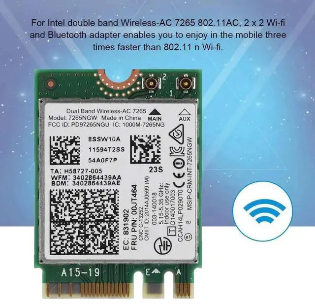 Alt view image 7 of 7 - Intel AC7265 NGFF M.2 WiFi Card, Dual Band 2.4G/5GHz 802.11ac Wireless Network Adapter with Built-in Bluetooth