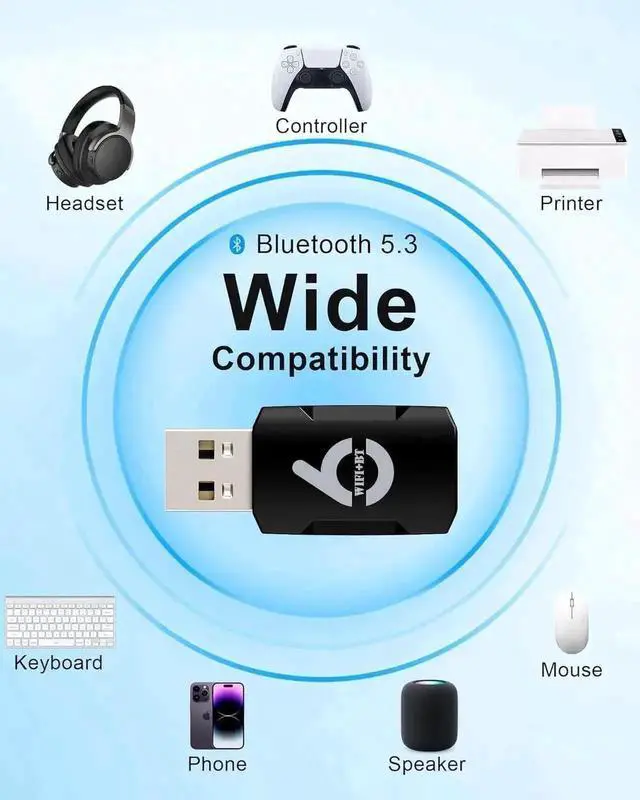 Alt view image 6 of 7 - 900Mbps WiFi 6 USB WiFi Bluetooth 5.3 Adapter, Dual Band 2.4G+5G 2-in-1 Driver Free Wireless Dongle Support WPA3 for Windows 10/11 Desktop Laptop