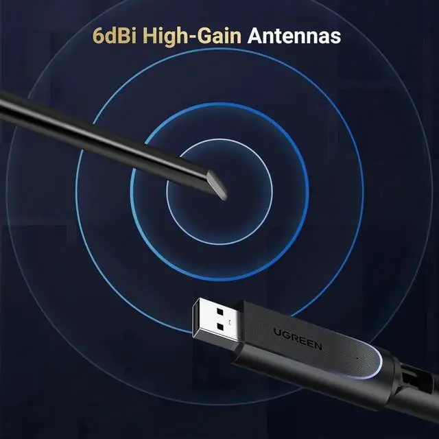 Alt view image 4 of 7 - UGREEN AX900 USB WiFi 6 Adapter for Desktop PC, Dual Band 2.4G+5G Wireless Dongle with 6dBi High Gain Antenna, Built-in Driver for Windows 11/10
