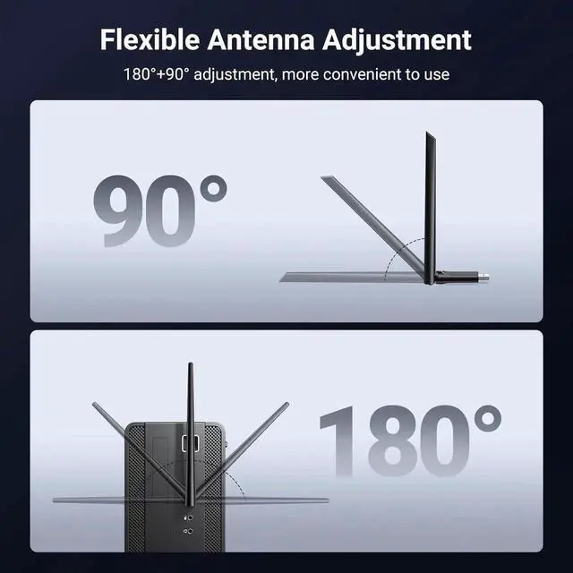 Alt view image 2 of 7 - UGREEN AX900 USB WiFi 6 Adapter for Desktop PC, Dual Band 2.4G+5G Wireless Dongle with 6dBi High Gain Antenna, Built-in Driver for Windows 11/10
