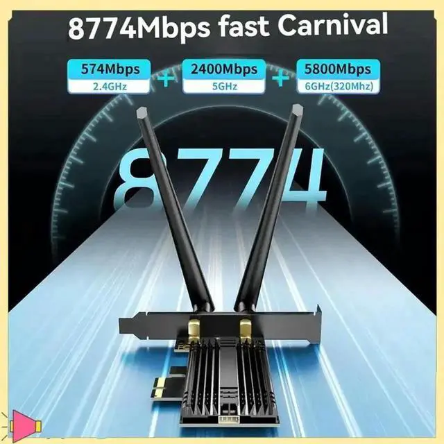 Main image of WiFi 7 PCIe Wireless Network Card, 8774Mbps Tri-Band 2.4G/5G/6GHz Adapter with Bluetooth 5.4 for Desktop PC Windows 10/11